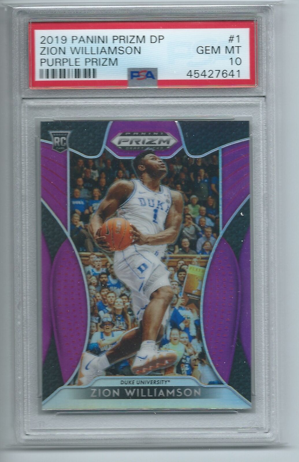 ZION WILLIAMSON 2019-20 PANINI PRIZM DRAFT PICKS PURPLE PRIZM RC #1 PSA 10 GEM