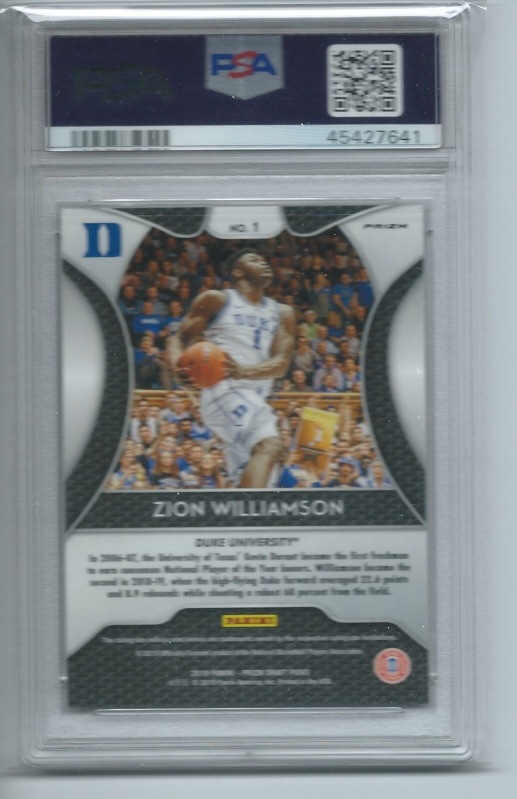 ZION WILLIAMSON 2019-20 PANINI PRIZM DRAFT PICKS PURPLE PRIZM RC #1 PSA 10 GEM