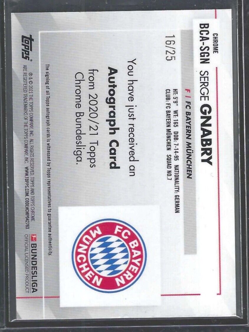 SERGE GNABRY 2020-21 TOPPS CHROME BUNDESLIGA ORANGE REFRACTOR AUTO #D 16/25