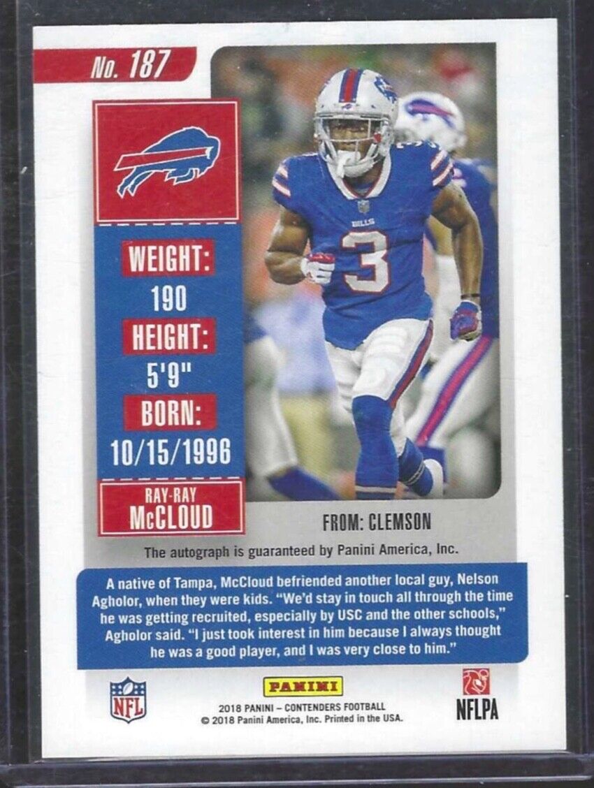 RAY-RAY MCCLOUD 2018 PANINI CONTENDERS ROOKIE TICKET AUTO RC #187