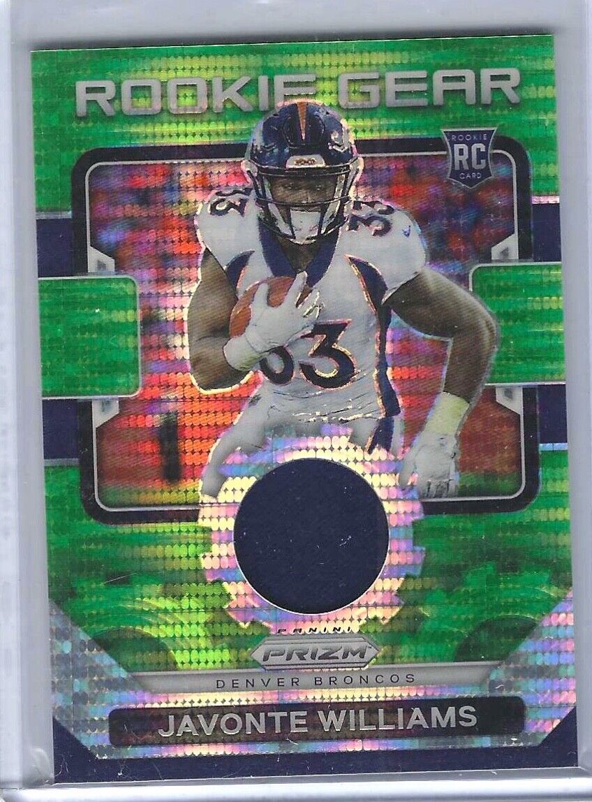 JAVONTE WILLIAMS 2021 PANINI PRIZM GREEN PULSAR ROOKIE GEAR JERSEY PATCH RC #15