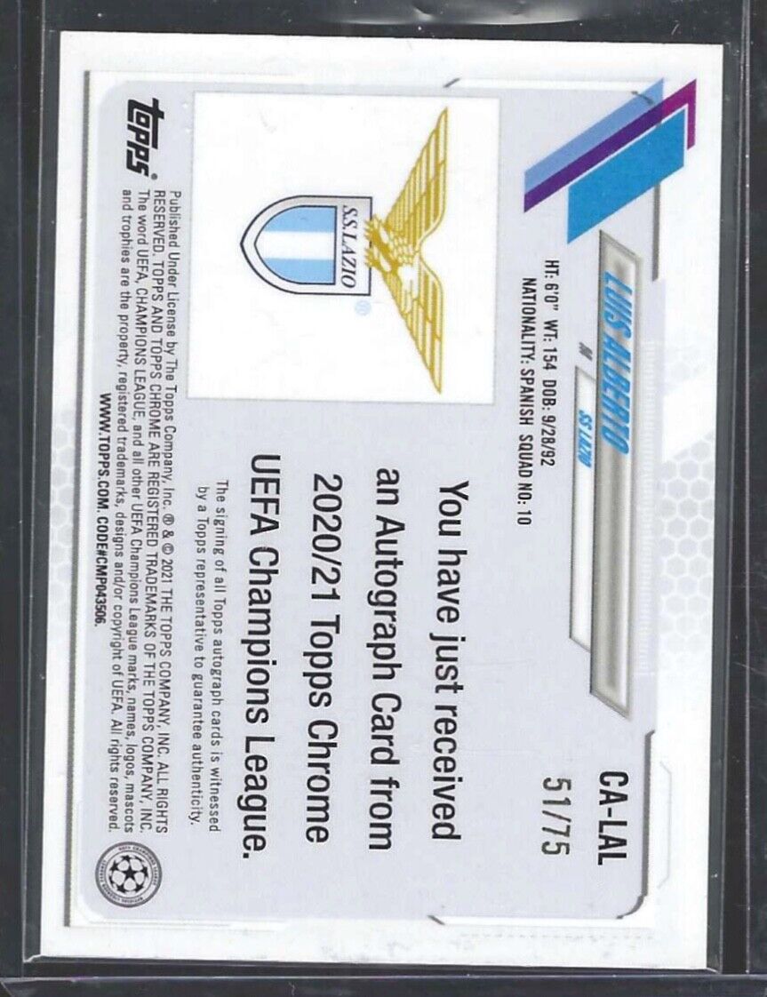 LUIS ALBERTO 2020-21 TOPPS CHROME UEFA BLUE WAVE REFRACTOR AUTO #D /75