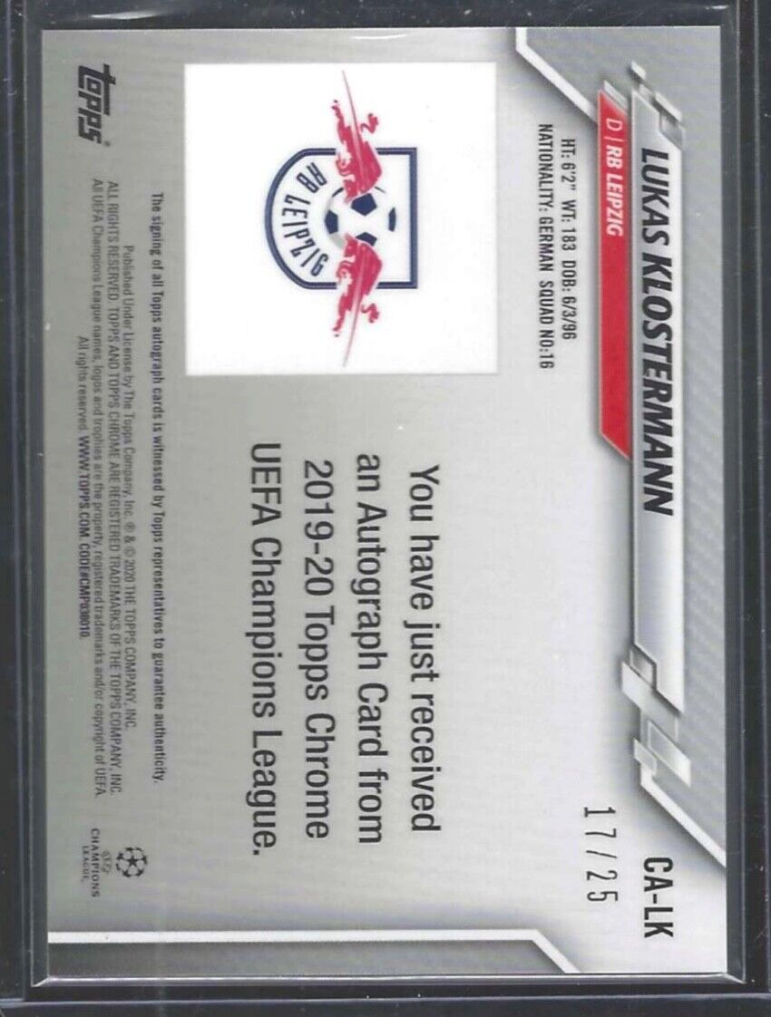 LUKAS KLOSTERMANN 2019-20 TOPPS CHROME UEFA ORANGE REFRACTOR AUTO #D 17/25