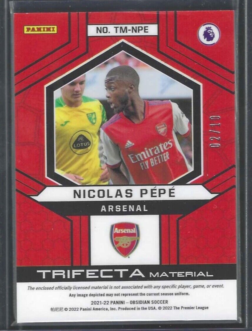 NICOLAS PEPE 2020-21 PANINI OBSIDIAN GOLD YELLOW TRIFECTA TRIPLE PATCH #D 02/10
