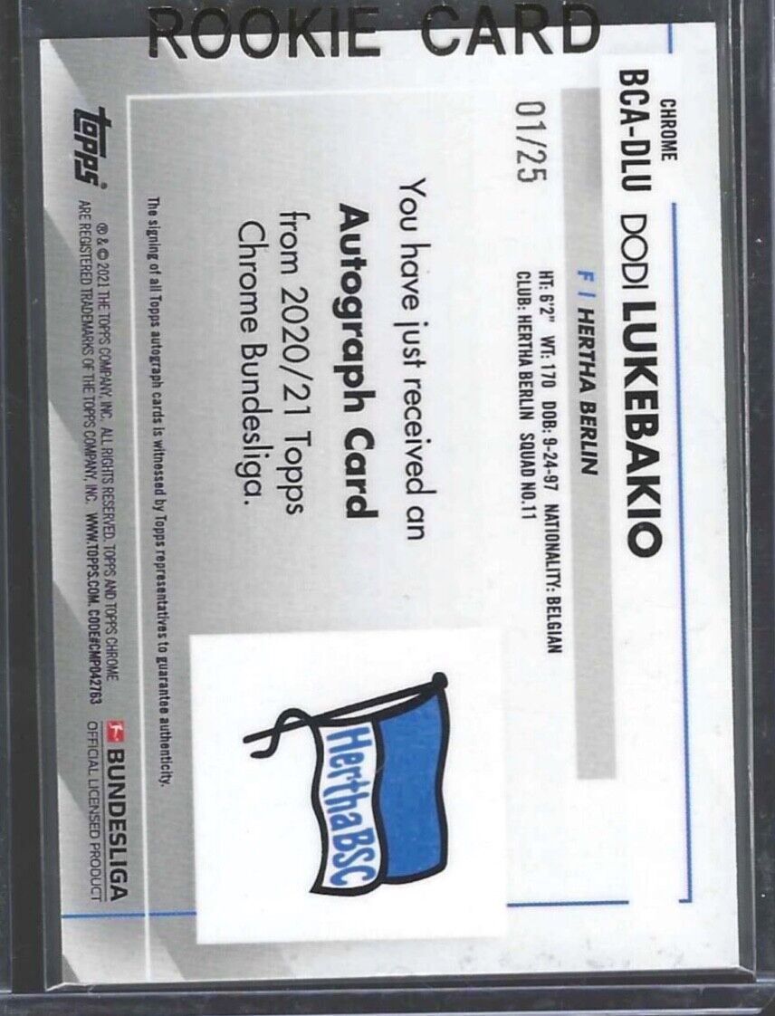 DODI LUKEBAKIO 2020-21 TOPPS CHROME BUNDESLIGA ORANGE REFRACTOR AUTO #D 01/25