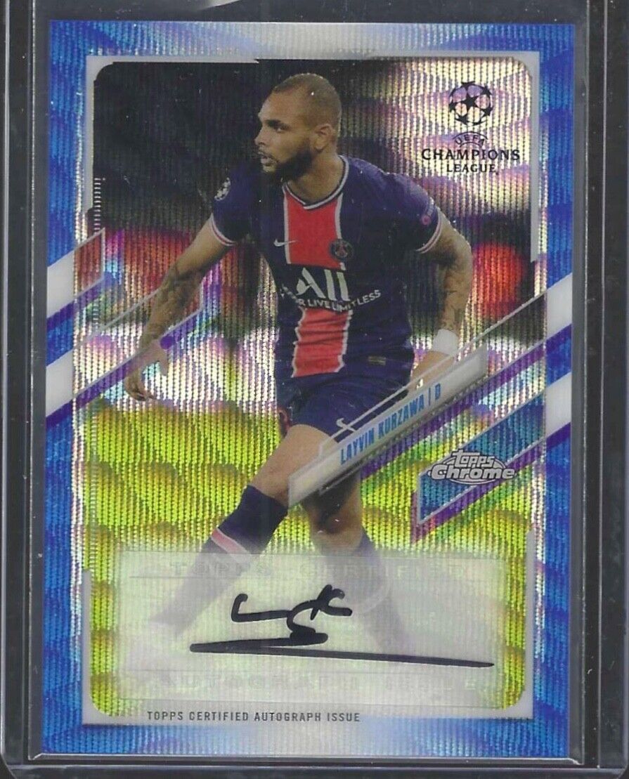 LAYVIN KURZAWA 2020-21 TOPPS CHROME UEFA BLUE WAVE REFRACTOR AUTO #D 32/75