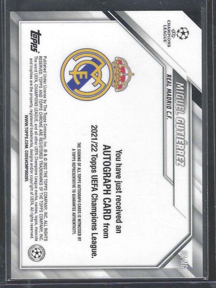 MIGUEL GUTIERREZ 2021-22 TOPPS CHROME UEFA SILVER REFRACTOR AUTO RC #CA-MG