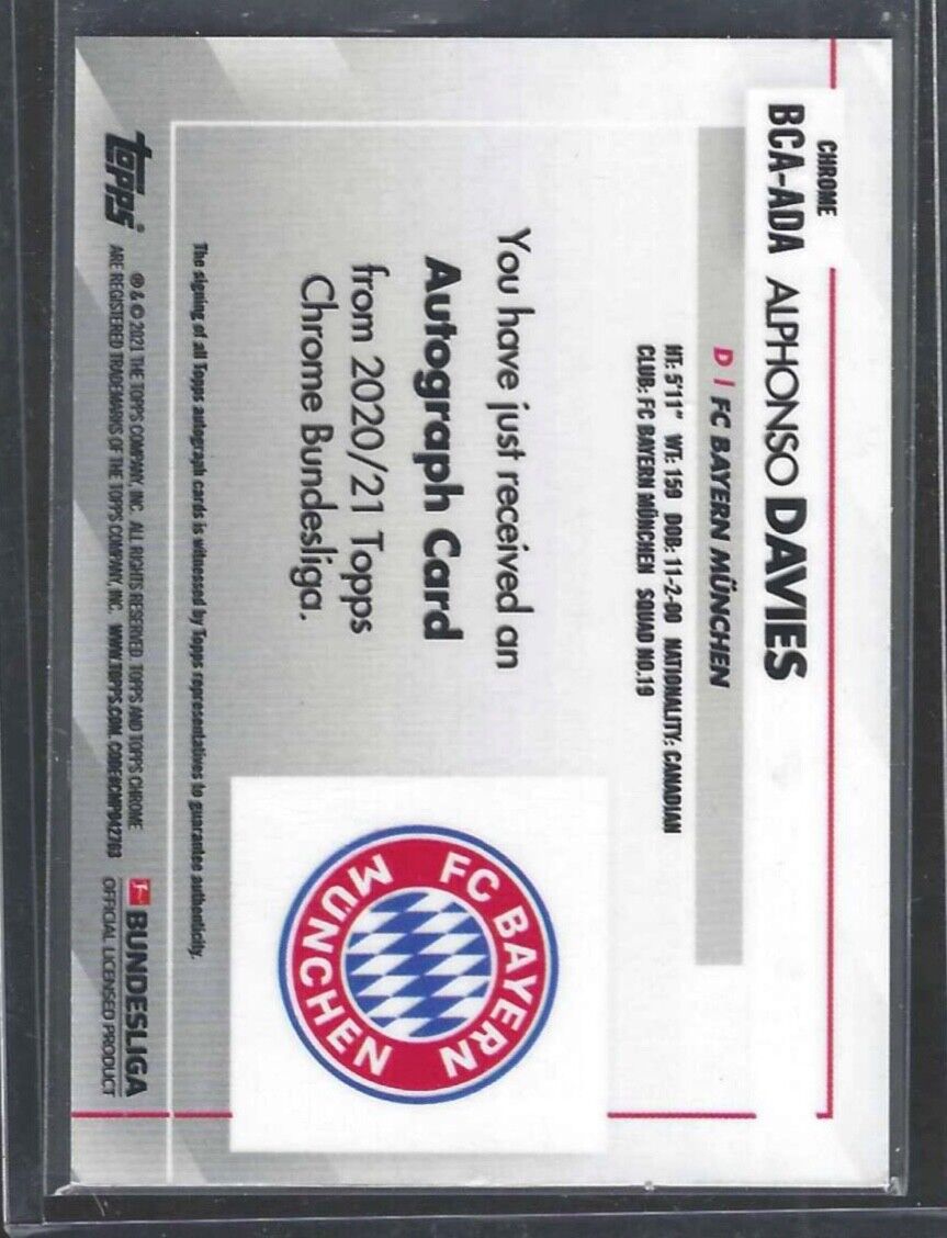 ALPHONSO DAVIES 2020-21 TOPPS CHROME BUNDESLIGA SILVER REFRACTOR AUTO #BCA-ADA