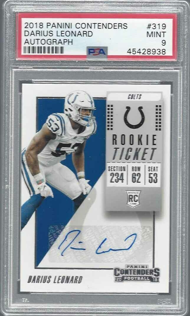 DARIUS LEONARD 2018 CONTENDERS ROOKIE TICKET TRUE RC AUTO #319 PSA 9 MINT