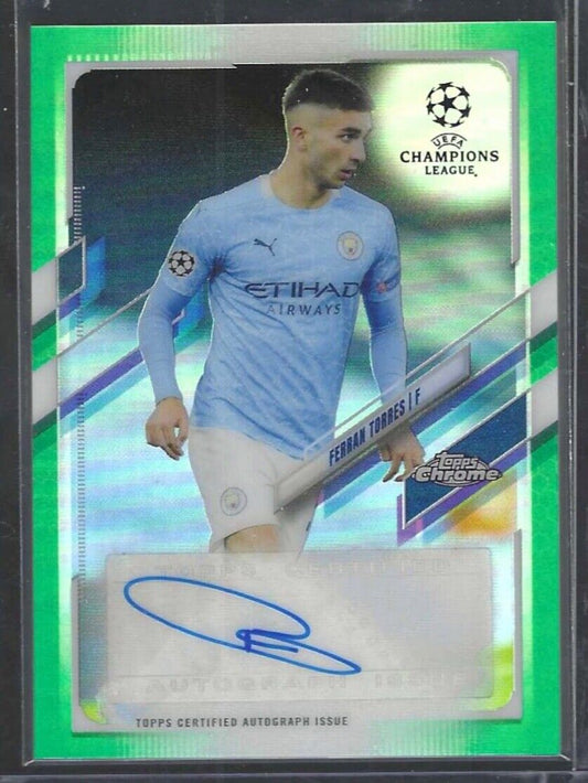FERRAN TORRES 2020-21 TOPPS CHROME UEFA GREEN REFRACTOR AUTO #D 02/99