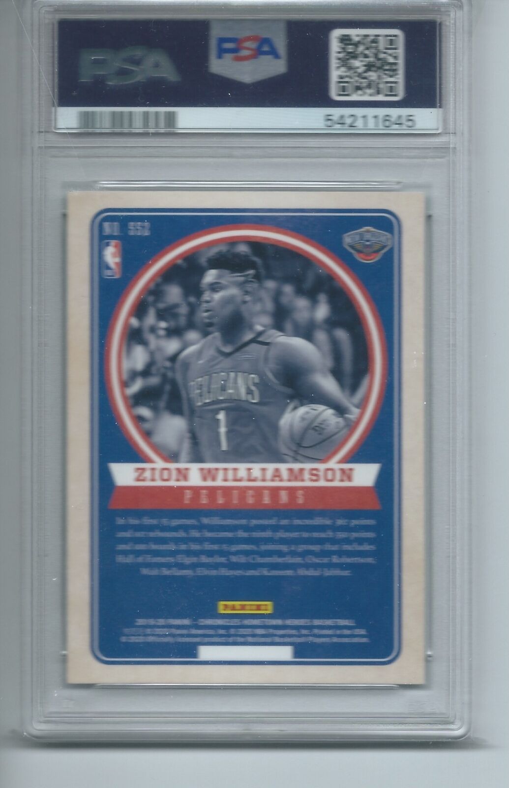ZION WILLIAMSON 2019-20 PANINI CHRONICLES HOMETOWN HEROES RC #552 PSA 10 GEM
