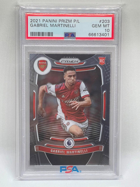 GABRIEL MARTINELLI 2021 PANINI PRIZM PREMIER LEAGUE #203 ROOKIE RC PSA 10 GEM MT