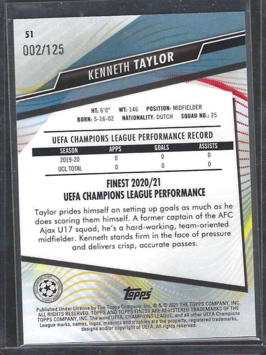 KENNETH TAYLOR 2020-21 TOPPS FINEST PINK HYPER REFRACTOR ROOKIE RC #D 002/125