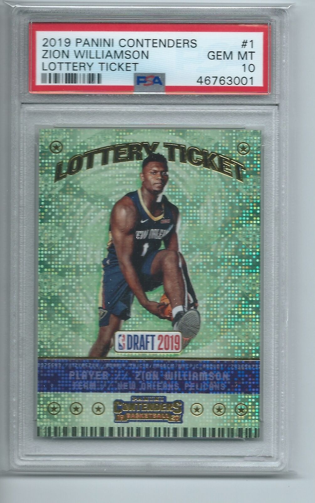 ZION WILLIAMSON 2019-20 PANINI CONTENDERS LOTTERY TICKET RC #1 PSA 10 GEM MINT