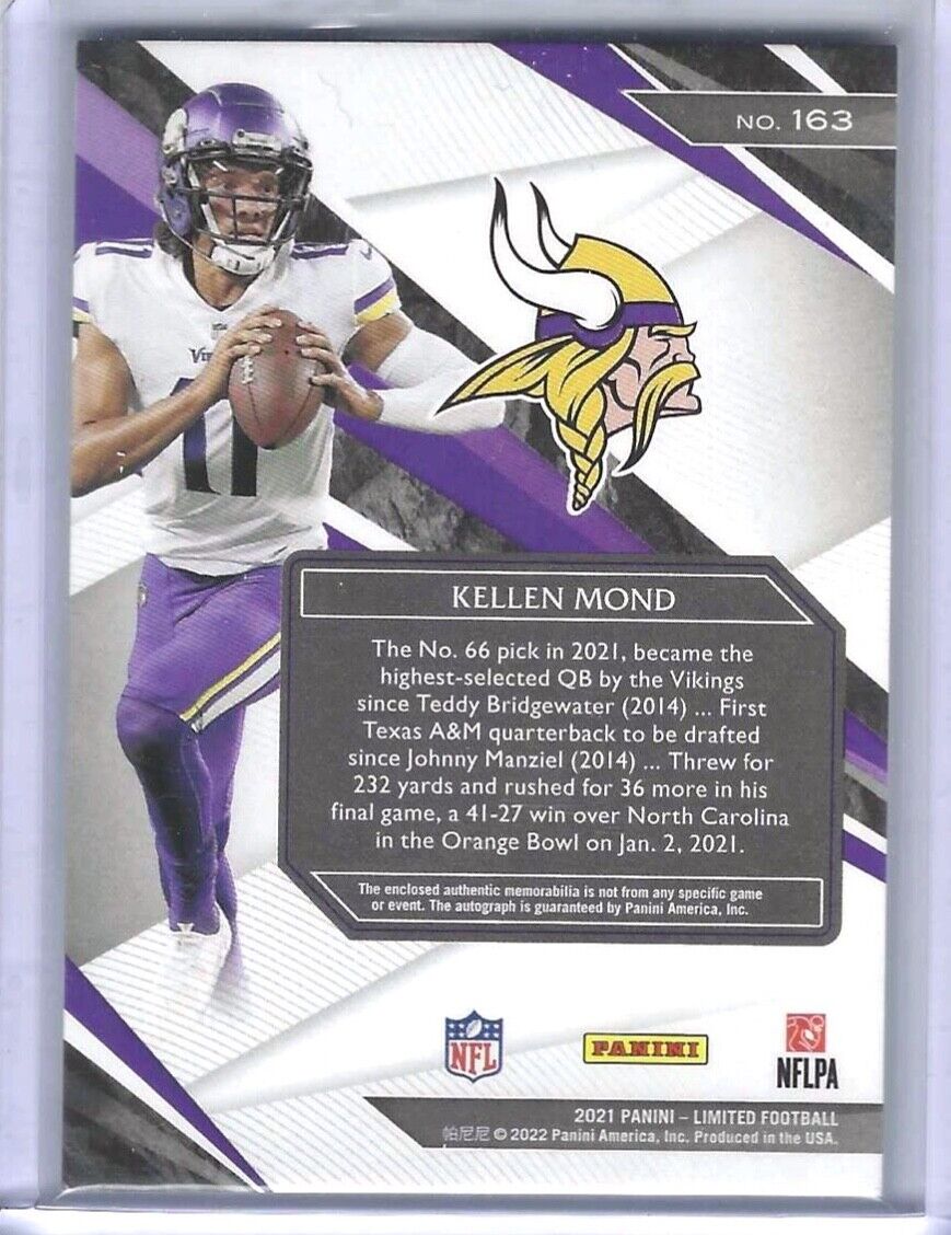 KELLEN MOND 2021 PANINI LIMITED ROOKIE JUMBO PATCH AUTO RC #D 34/99