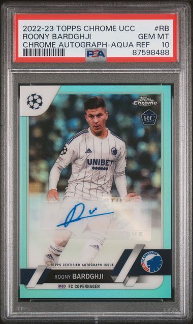 ROONY BARDGHJI 2022-23 TOPPS CHROME UCC AQUA REFRACTOR AUTO RC /199 PSA 10 GEM