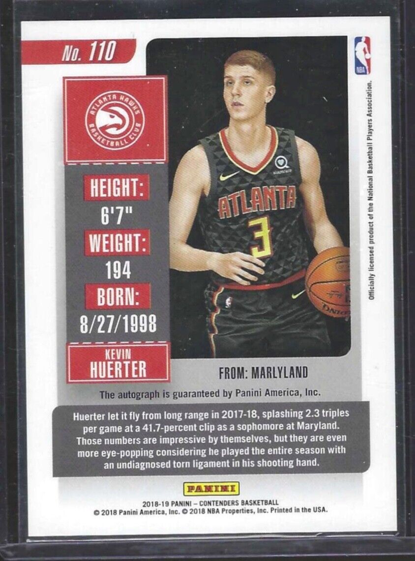 KEVIN HUERTER 2018-19 PANINI CONTENDERS FINALS TICKET ON CARD AUTO RC #D 20/25