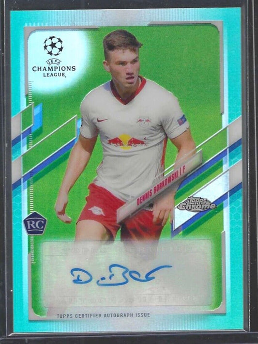 DENNIS BORKOWSKI 2020-21 TOPPS CHROME UEFA AQUA REFRACTOR ROOKIE AUTO RC #D /199