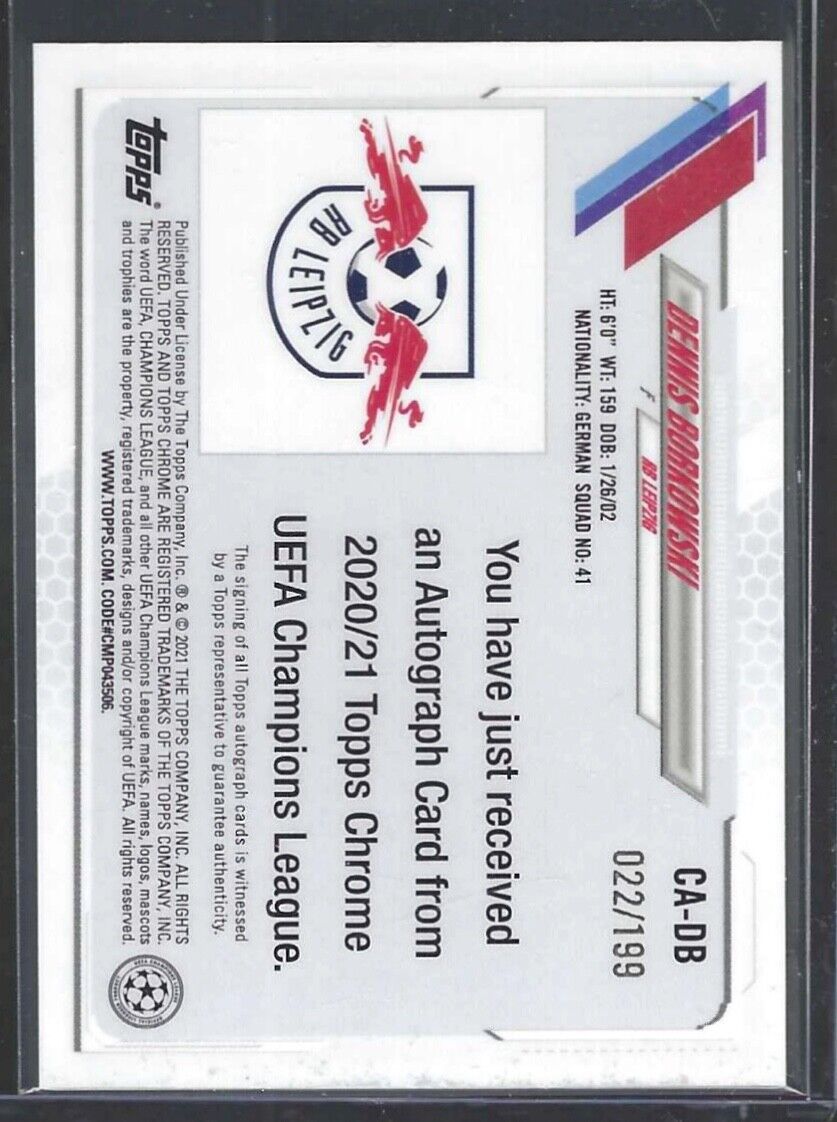 DENNIS BORKOWSKI 2020-21 TOPPS CHROME UEFA AQUA REFRACTOR ROOKIE AUTO RC #D /199
