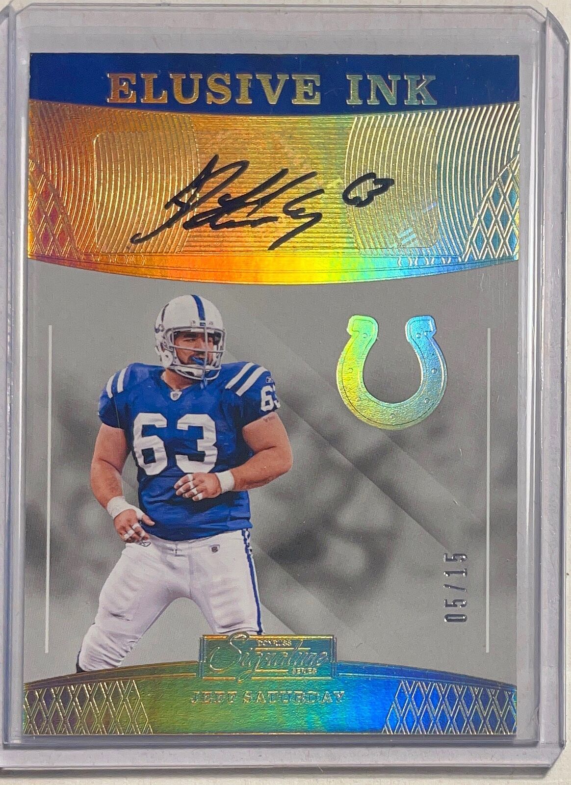 JEFF SATURDAY 2016 PANINI DONRUSS SIGNATURE SERIES ELUSIVE INK GOLD AUTO #D 5/15