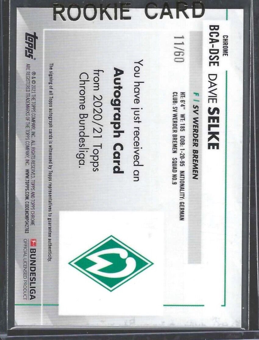 DAVIE SELKE 2020-21 TOPPS CHROME BUNDESLIGA GOLD REFRACTOR AUTO #D /60