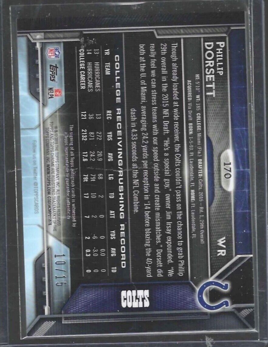 PHILLIP DORSETT 2015 TOPPS CHROME PULSAR REFRACTOR ROOKIE AUTO RC #D 10/15