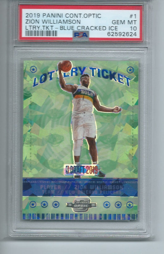 ZION WILLIAMSON 2019-20 CONTENDERS OPTIC LOTTERY TICKET BLUE ICE RC #1 PSA 10