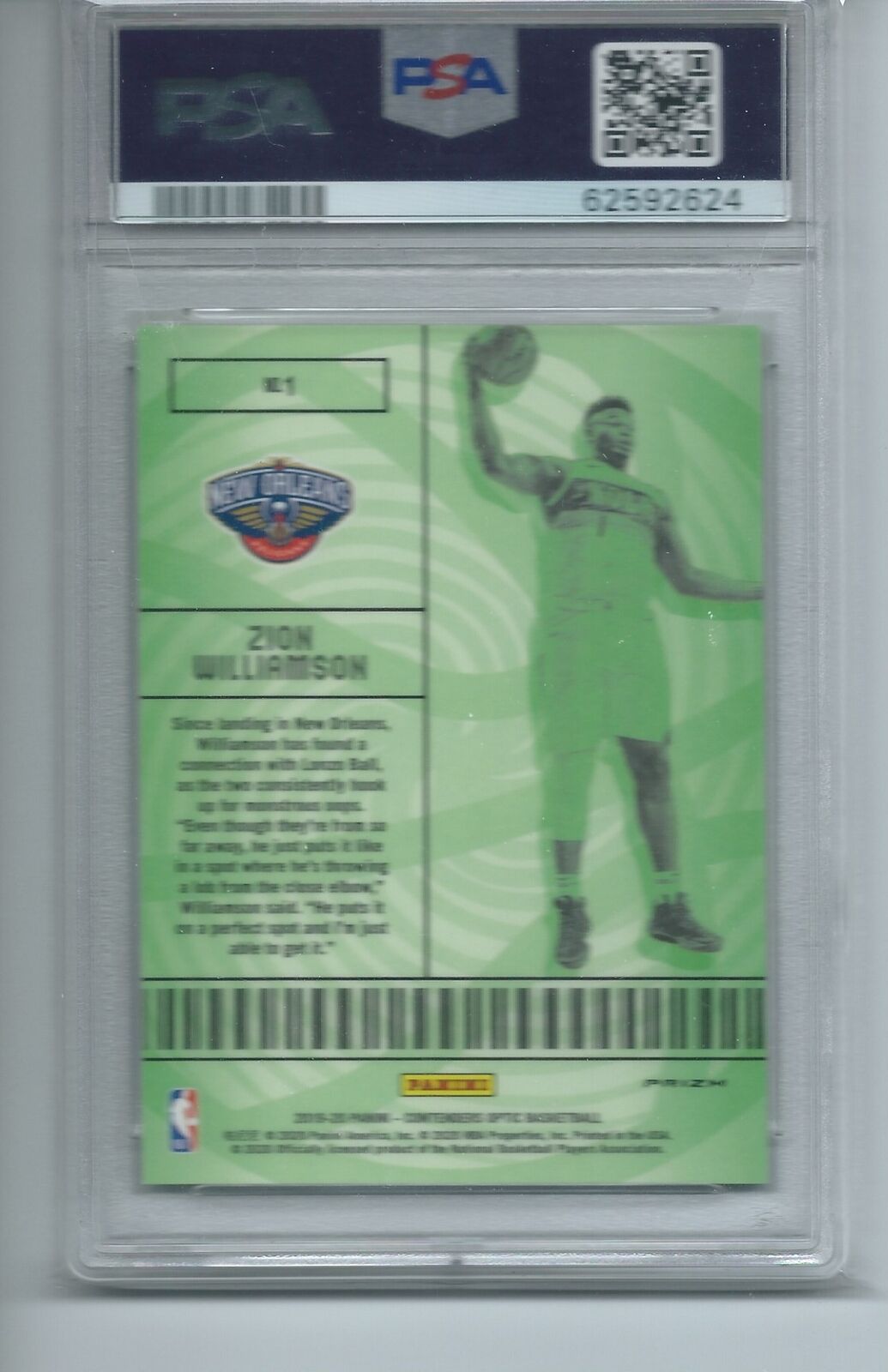 ZION WILLIAMSON 2019-20 CONTENDERS OPTIC LOTTERY TICKET BLUE ICE RC #1 PSA 10