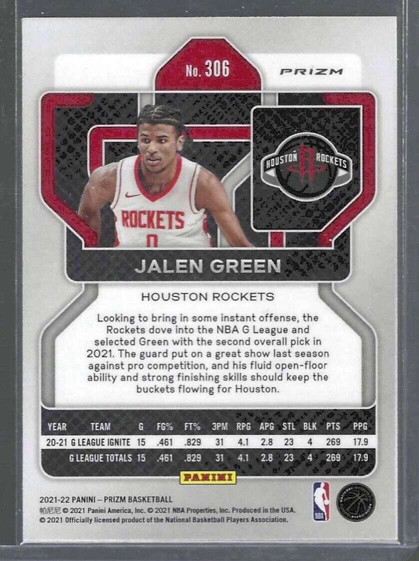 JALEN GREEN 2021-22 PANINI PRIZM GREEN PRIZMS ROOKIE RC #306