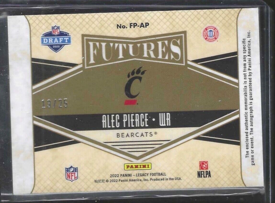 ALEC PIERCE 2022 PANINI LEGACY BLUE PRIZM FUTURES ROOKIE PATCH AUTO RC #D 13/25