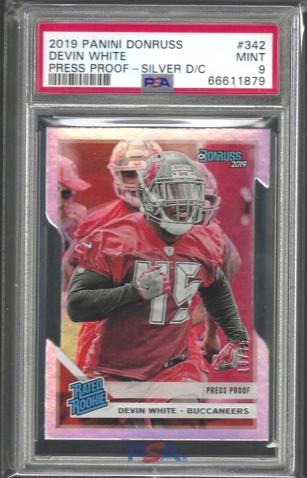 DEVIN WHITE 2019 PANINI DONRUSS SILVER PRESS PROOF DIE CUT RC /75 PSA 9 POP 1/1