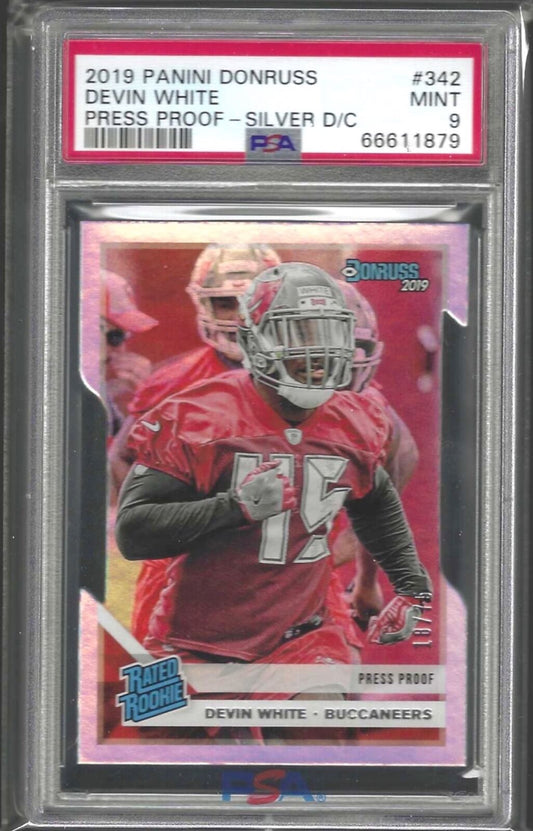 DEVIN WHITE 2019 PANINI DONRUSS SILVER PRESS PROOF DIE CUT RC /75 PSA 9 POP 1/1