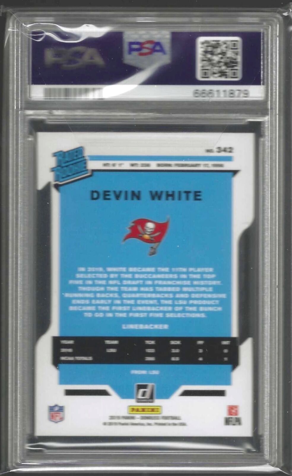 DEVIN WHITE 2019 PANINI DONRUSS SILVER PRESS PROOF DIE CUT RC /75 PSA 9 POP 1/1