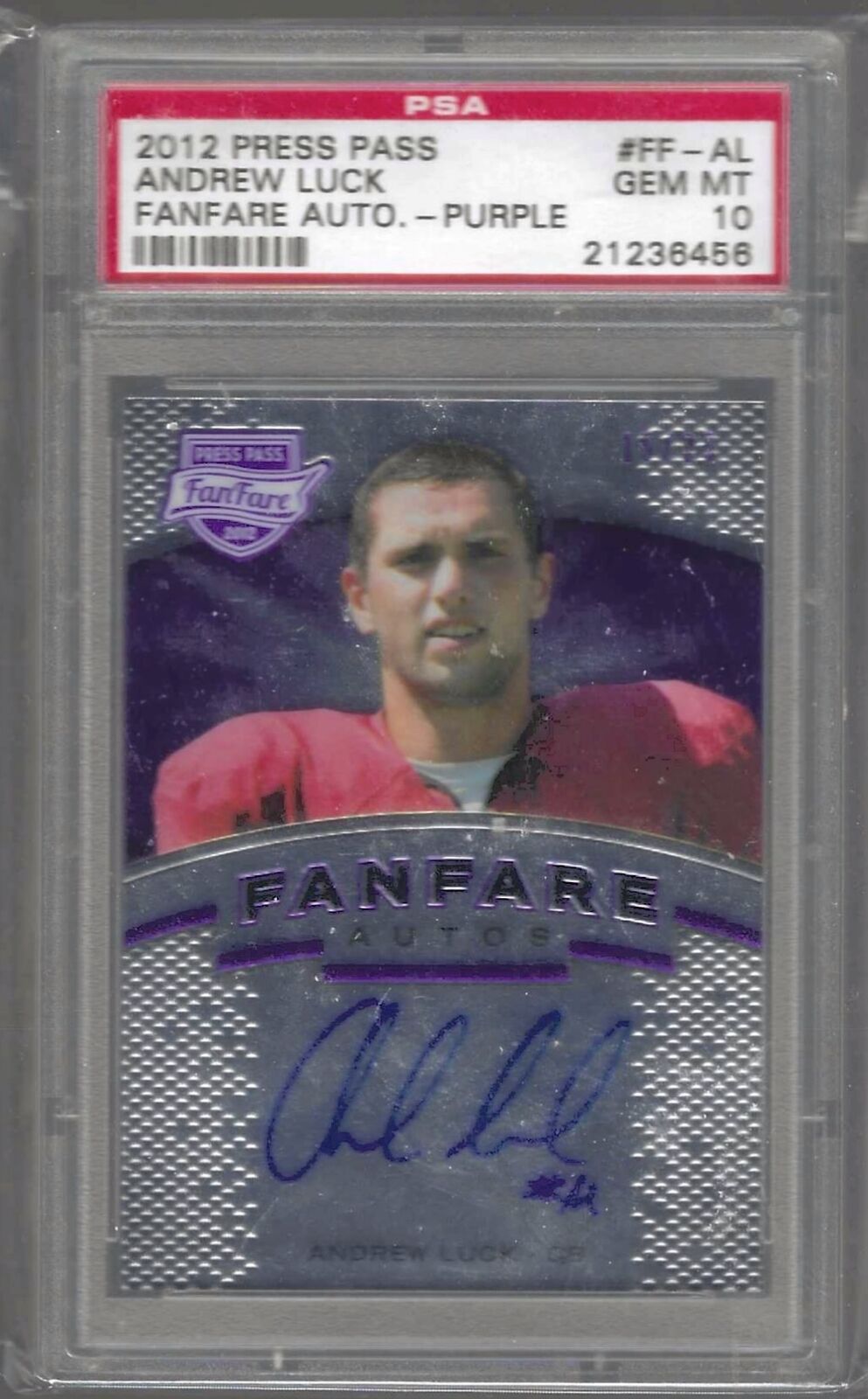 ANDREW LUCK 2012 PRESS PASS FANFARE PURPLE AUTO RC /25 PSA 10 GEM MINT POP 2
