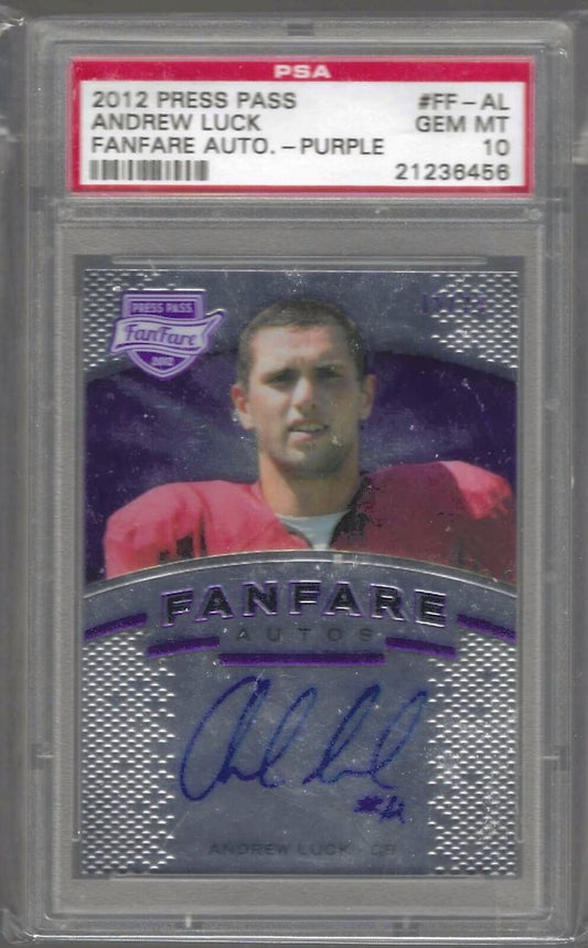 ANDREW LUCK 2012 PRESS PASS FANFARE PURPLE AUTO RC /25 PSA 10 GEM MINT POP 2