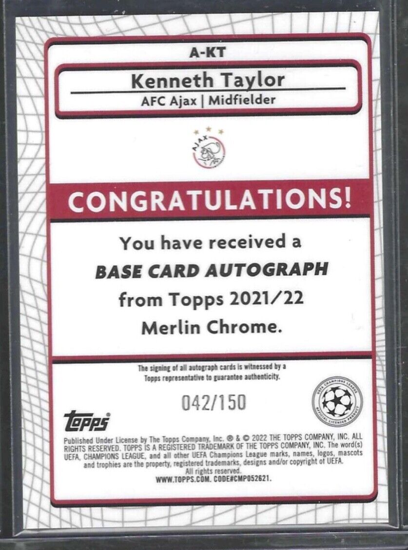 KENNETH TAYLOR 2021-22 TOPPS MERLIN SILVER SPECKLE REFRACTOR AUTO #D 042/150