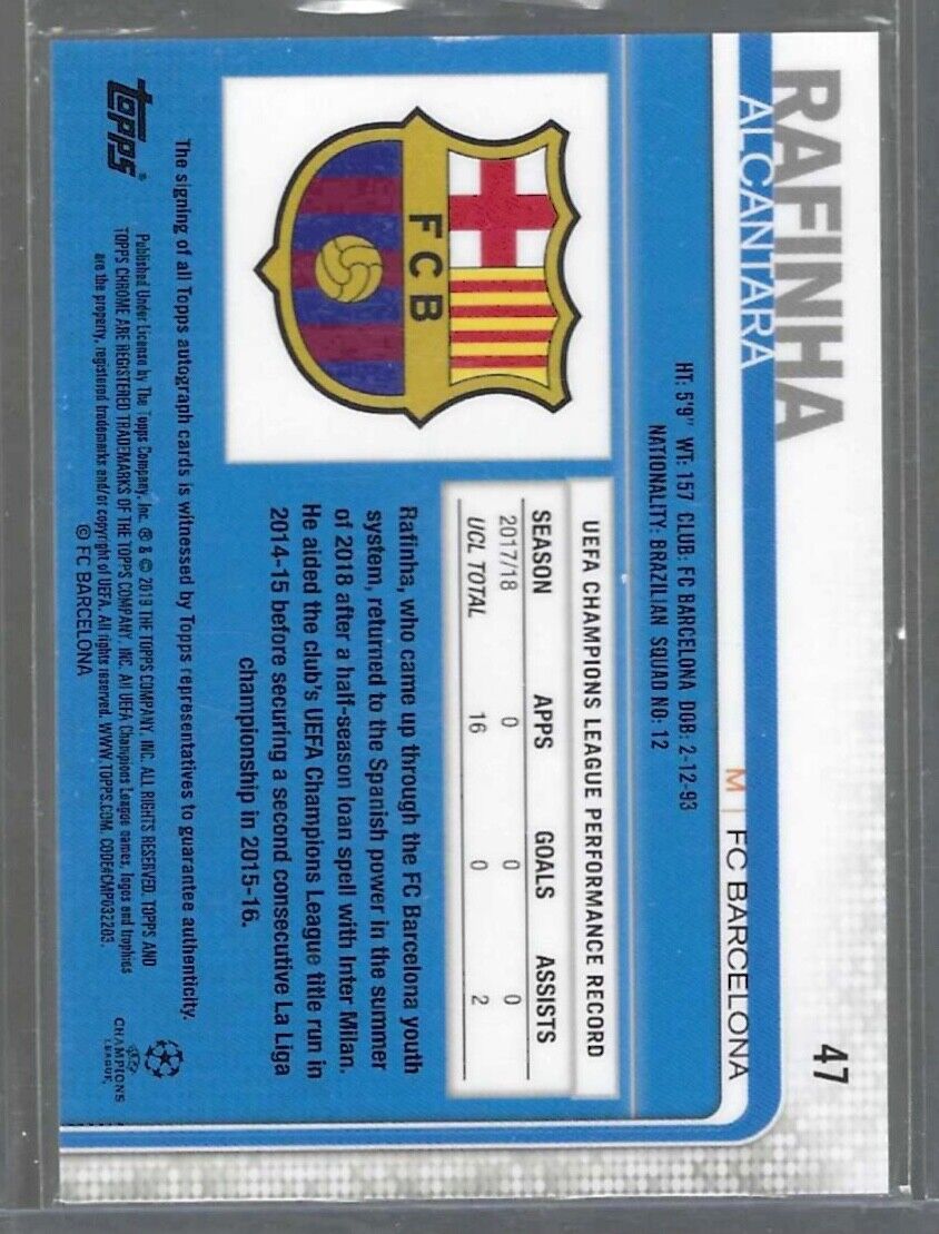 RAFINHA ALCANTARA 2018-19 TOPPS CHROME UEFA SILVER REFRACTOR AUTO #47