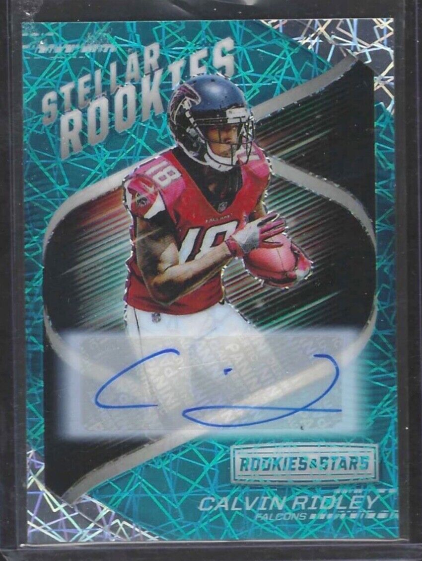 CALVIN RIDLEY 2018 PANINI ROOKIES & STARS TEAL LAZER PRIZM ROOKIE AUTO RC #D /25