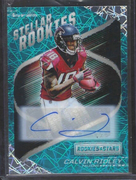 CALVIN RIDLEY 2018 PANINI ROOKIES & STARS TEAL LAZER PRIZM ROOKIE AUTO RC #D /25