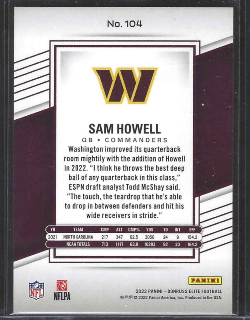 SAM HOWELL 2022 PANINI DONRUSS ELITE BLUE FOIL STATUS ROOKIE RC #D 13/14