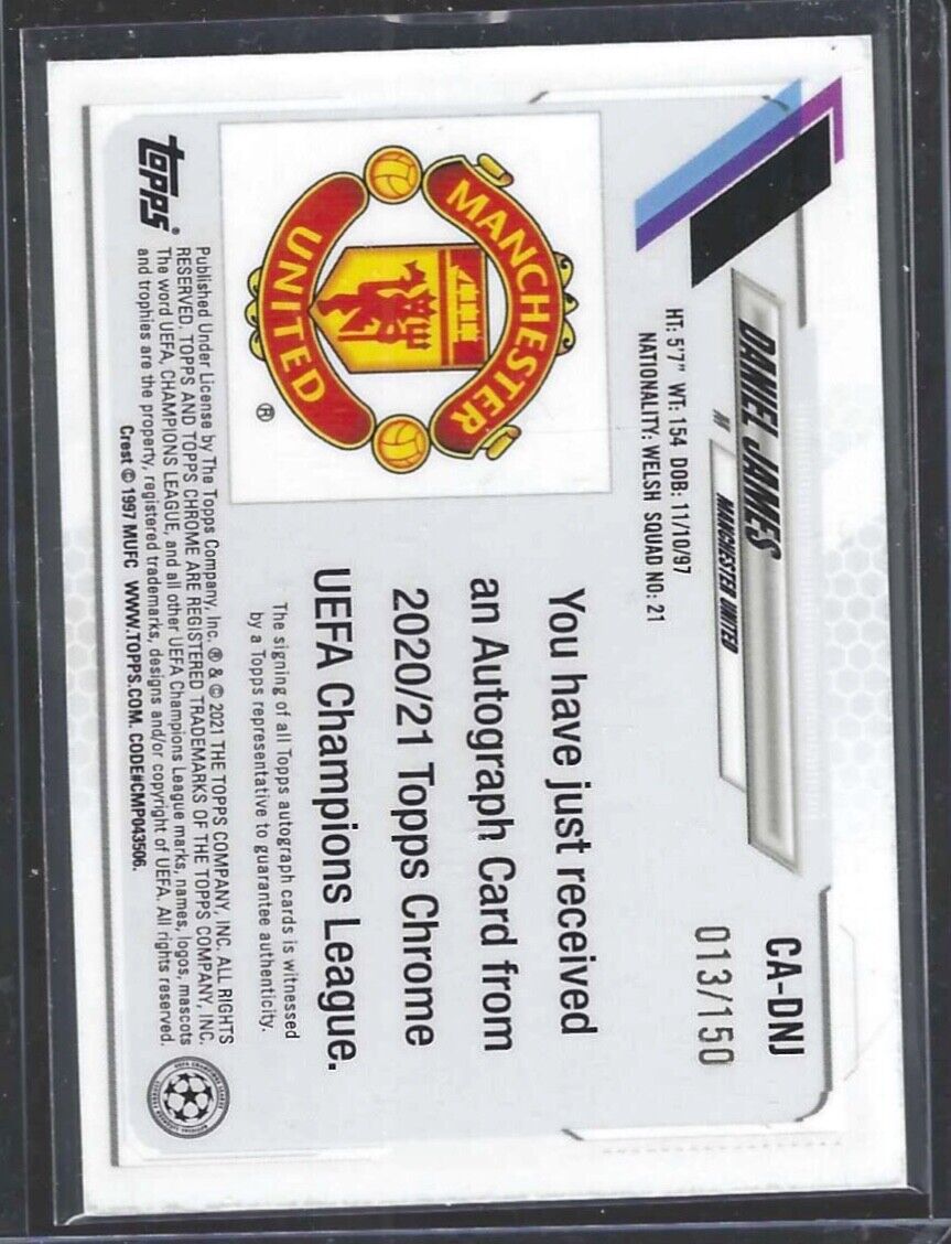 DANIEL JAMES 2020-21 TOPPS CHROME UEFA BLUE REFRACTOR AUTO #D 013/150