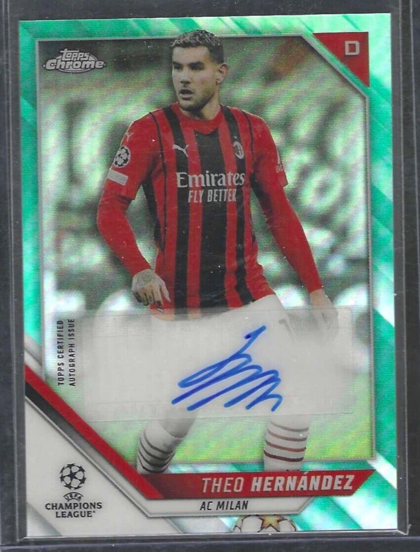 THEO HERNANDEZ 2021-22 TOPPS CHROME UEFA AQUA REFRACTOR AUTO #D 037/199