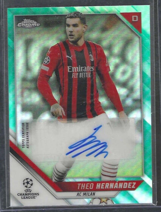 THEO HERNANDEZ 2021-22 TOPPS CHROME UEFA AQUA REFRACTOR AUTO #D 037/199