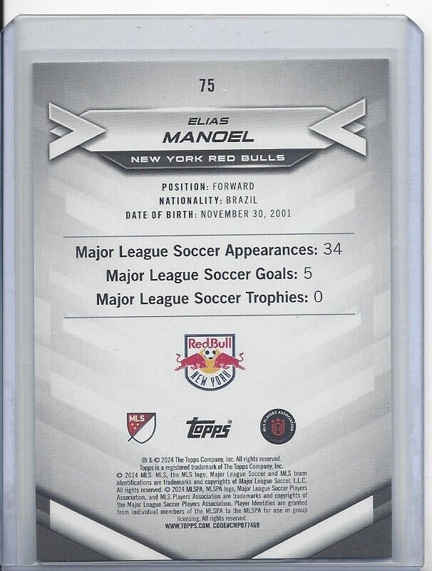ELIAS MANOEL 2024 TOPPS MLS SUPERSTARS BLUE RARE RC #140
