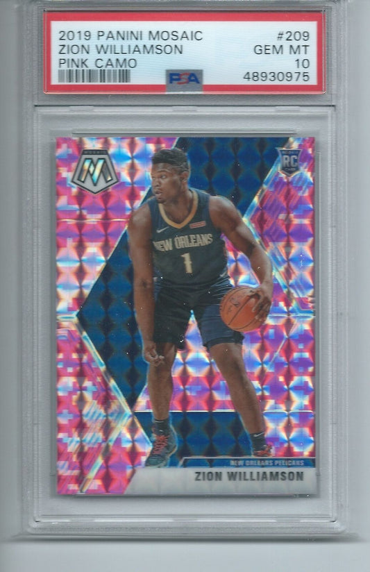 ZION WILLIAMSON 2019-20 PANINI MOSAIC PINK CAMO PRIZM RC #209 PSA 10 GEM MINT