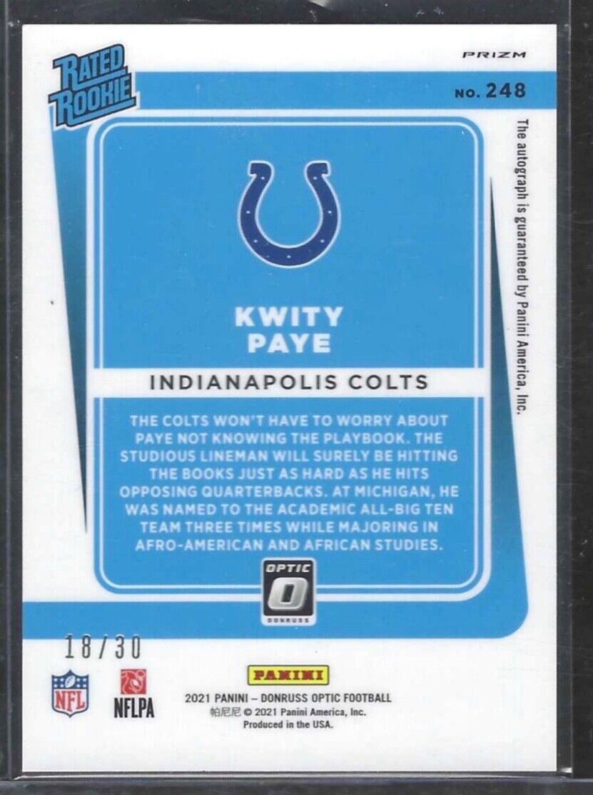 KWITY PAYE 2021 PANINI DONRUSS OPTIC PINK VELOCITY PRIZM ROOKIE AUTO RC #D 18/30