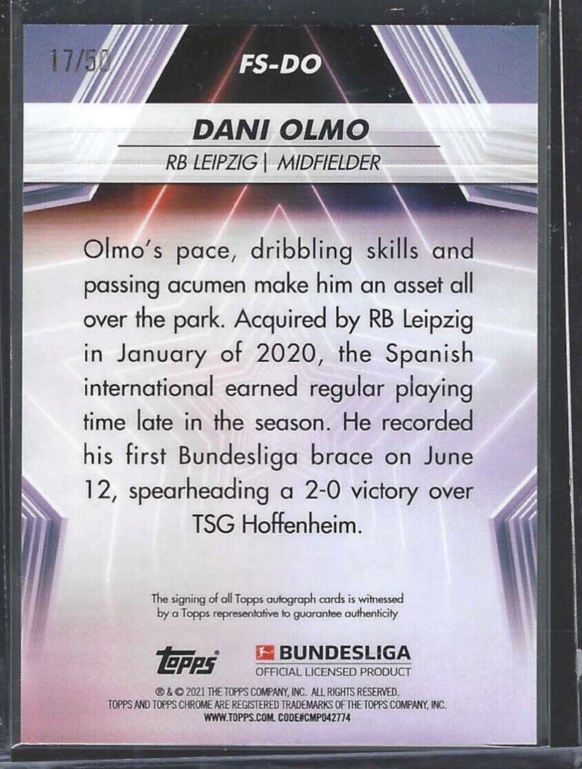 DANI OLMO 2020-21 TOPPS CHROME BUNDESLIGA FUTURE STARS REFRACTOR AUTO #D 17/50