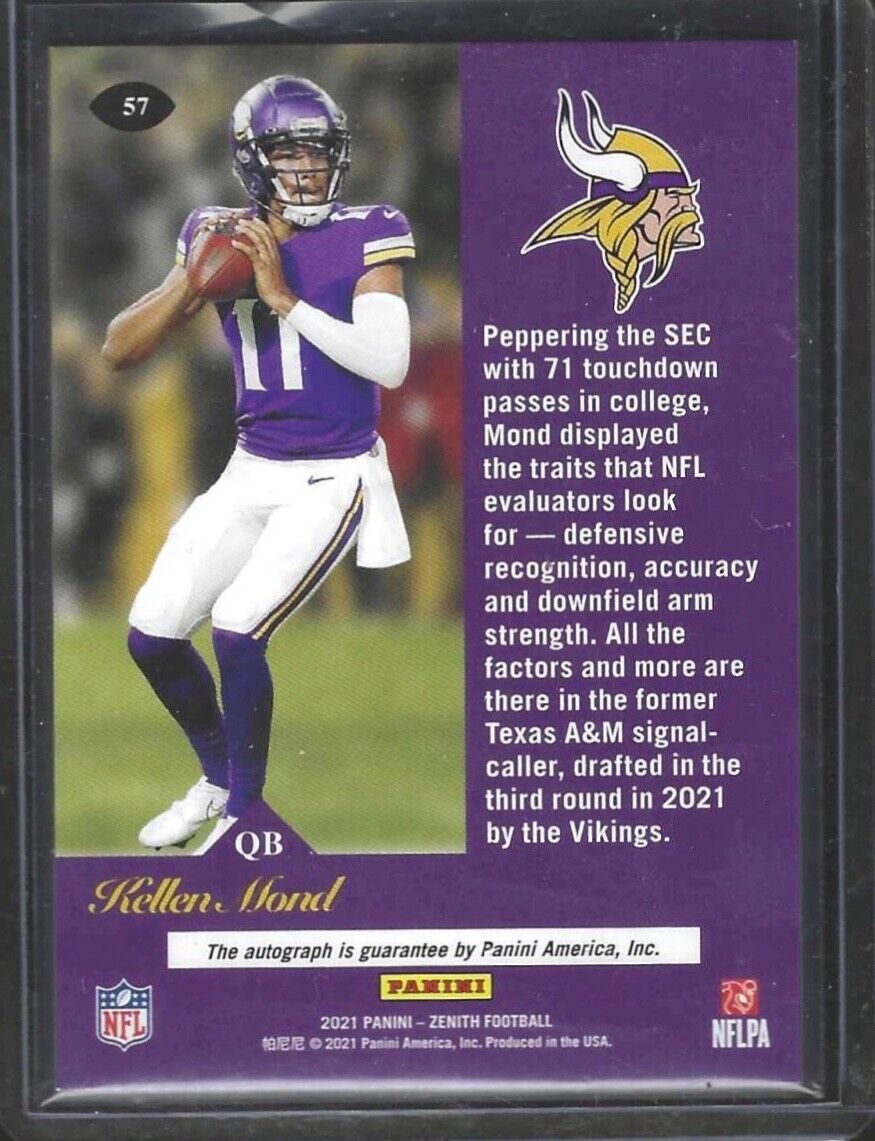 KELLEN MOND 2021 PANINI ZENITH GOLD FOIL ROOKIE AUTO RC #D 063/249