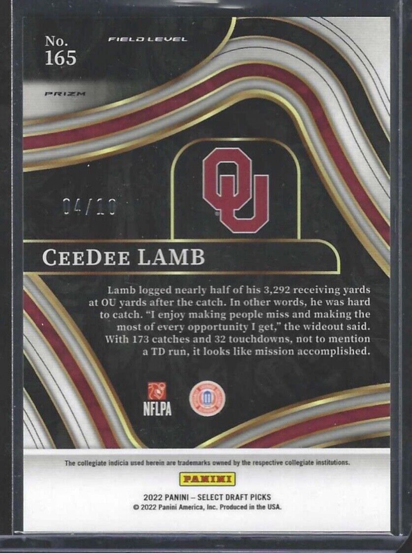 CEEDEE LAMB 2022 PANINI SELECT FIELD LEVEL GOLD PRIZM #D 04/10