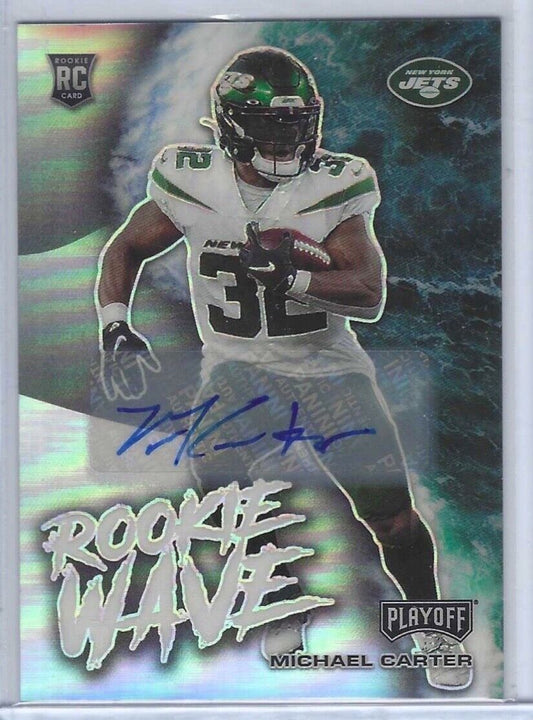 MICHAEL CARTER 2021 PANINI PLAYOFF SILVER PRIZM ROOKIE WAVE AUTO RC #D 89/99